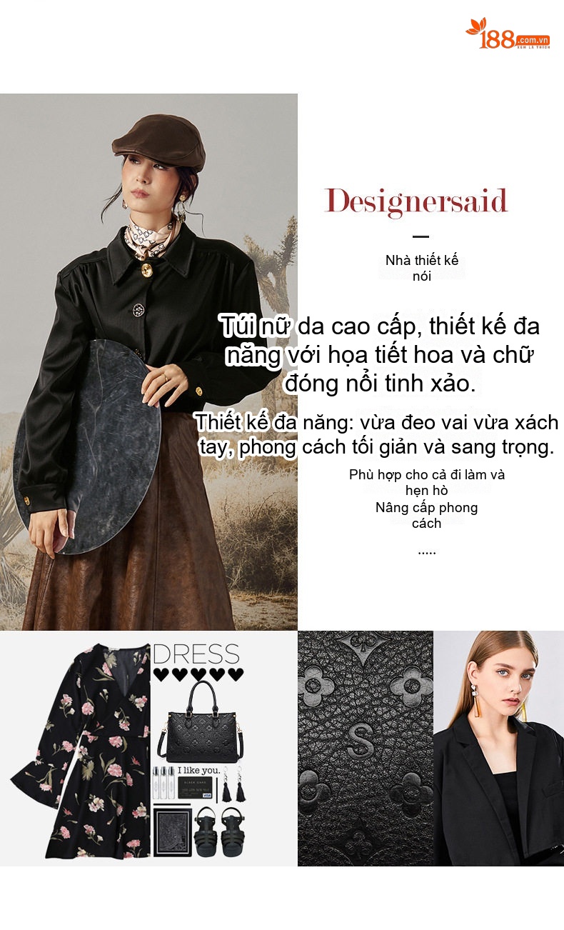 Túi Tote Nữ Siêu Vi Sợi Dập Nổi Họa Tiết Dung Tích Lớn Cao Cấp Màu Đen chi tiết 4