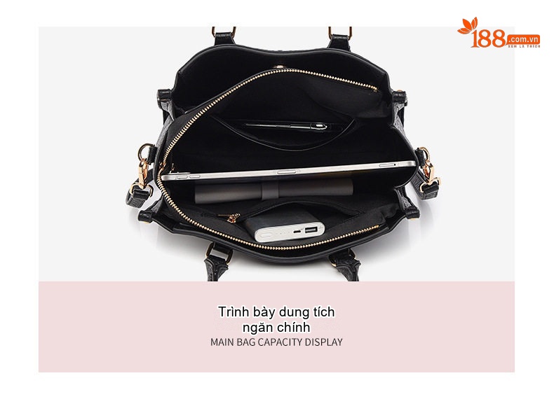 Túi Tote Nữ Siêu Vi Sợi Dập Nổi Họa Tiết Dung Tích Lớn Cao Cấp Màu Đen chi tiết 9