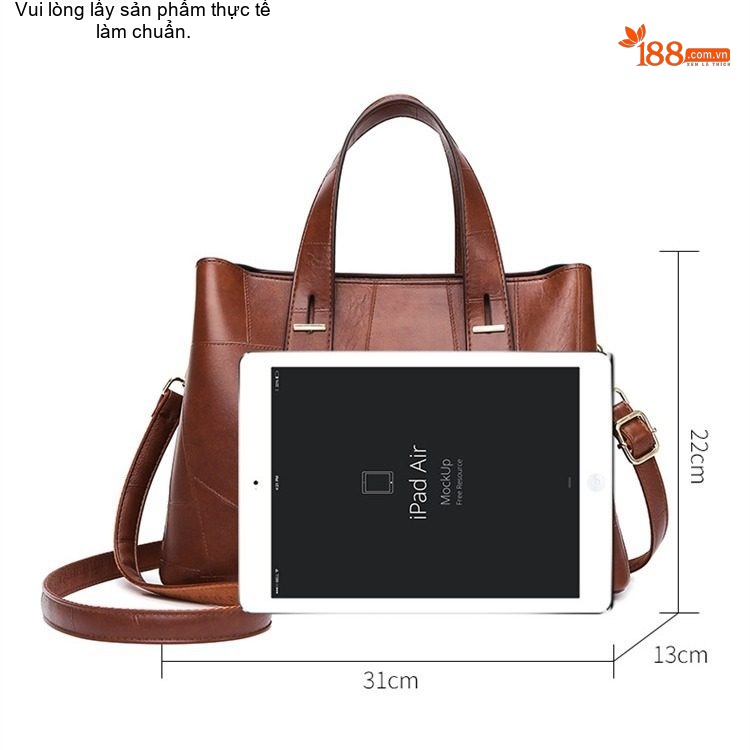 Túi Tote Nữ Thiết Kế Chắp Vá Độc Đáo Da Bóng Đựng Vừa Laptop Màu Đen, Nâu, Nâu Đậm