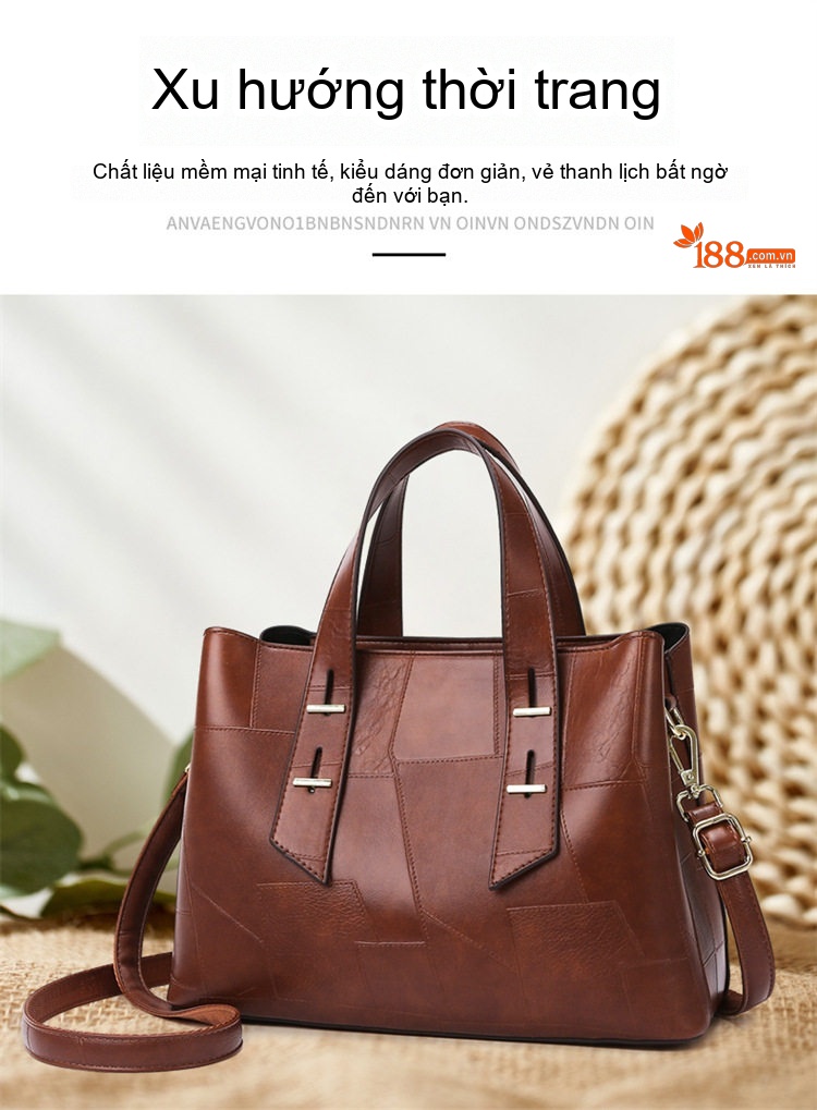 Túi Tote Nữ Thiết Kế Chắp Vá Độc Đáo Da Bóng Đựng Vừa Laptop Màu Đen, Nâu, Nâu Đậm chi tiết 2