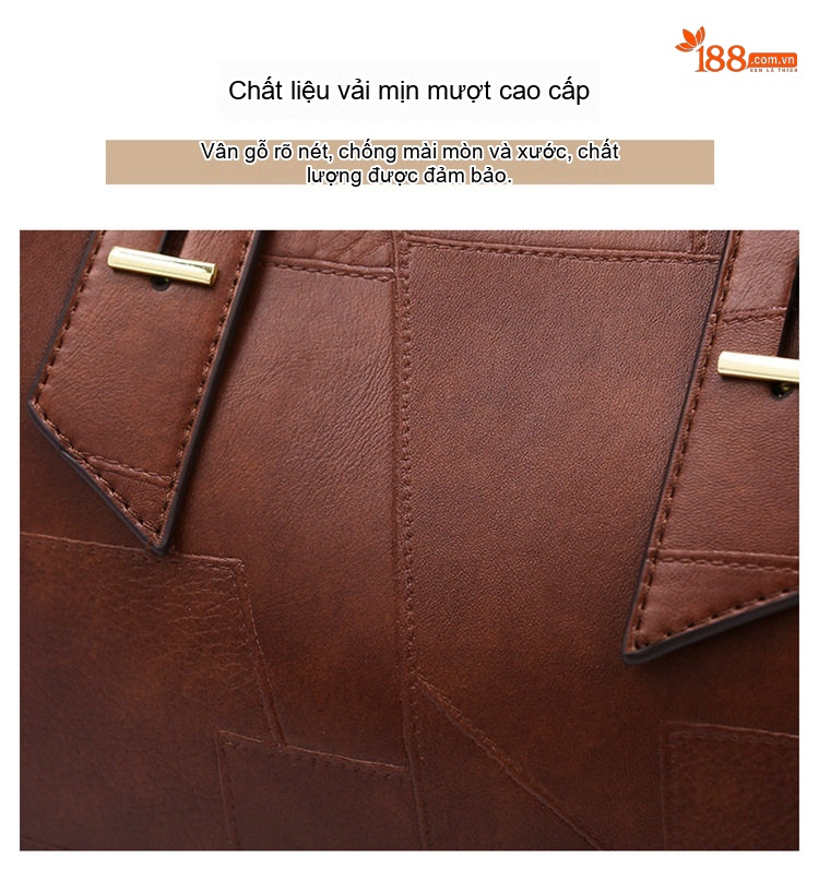 Túi Tote Nữ Thiết Kế Chắp Vá Độc Đáo Da Bóng Đựng Vừa Laptop Màu Đen, Nâu, Nâu Đậm chi tiết 6