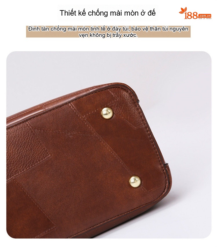 Túi Tote Nữ Thiết Kế Chắp Vá Độc Đáo Da Bóng Đựng Vừa Laptop Màu Đen, Nâu, Nâu Đậm chi tiết 10