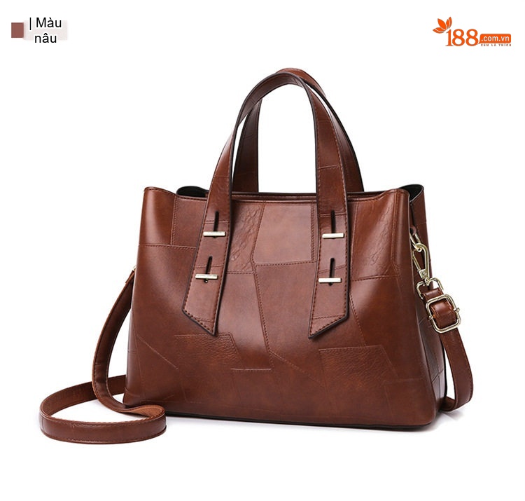 Túi Tote Nữ Thiết Kế Chắp Vá Độc Đáo Da Bóng Đựng Vừa Laptop Màu Đen, Nâu, Nâu Đậm chi tiết 21
