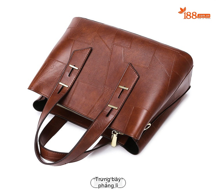 Túi Tote Nữ Thiết Kế Chắp Vá Độc Đáo Da Bóng Đựng Vừa Laptop Màu Đen, Nâu, Nâu Đậm chi tiết 27