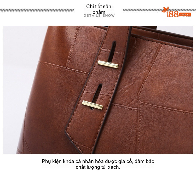 Túi Tote Nữ Thiết Kế Chắp Vá Độc Đáo Da Bóng Đựng Vừa Laptop Màu Đen, Nâu, Nâu Đậm chi tiết 28