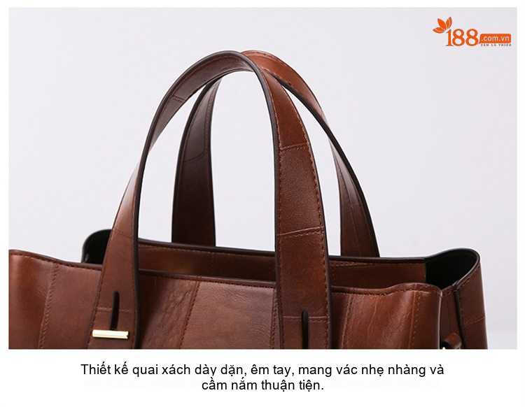 Túi Tote Nữ Thiết Kế Chắp Vá Độc Đáo Da Bóng Đựng Vừa Laptop Màu Đen, Nâu, Nâu Đậm chi tiết 31