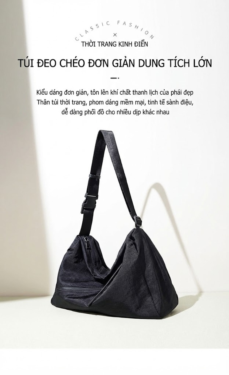 Túi Tote Nữ Vải Canvas Caro Lớn Phong Cách Hàn Quốc Nhật Bản Sức Chứa Lớn Thoải Mái Màu Đen chi tiết 2