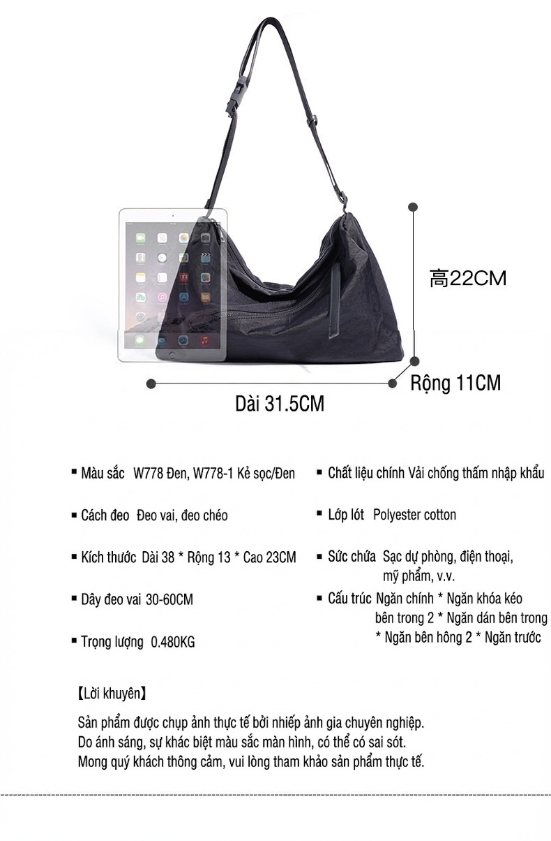 Túi Tote Nữ Vải Canvas Caro Lớn Phong Cách Hàn Quốc Nhật Bản Sức Chứa Lớn Thoải Mái Màu Đen chi tiết 9