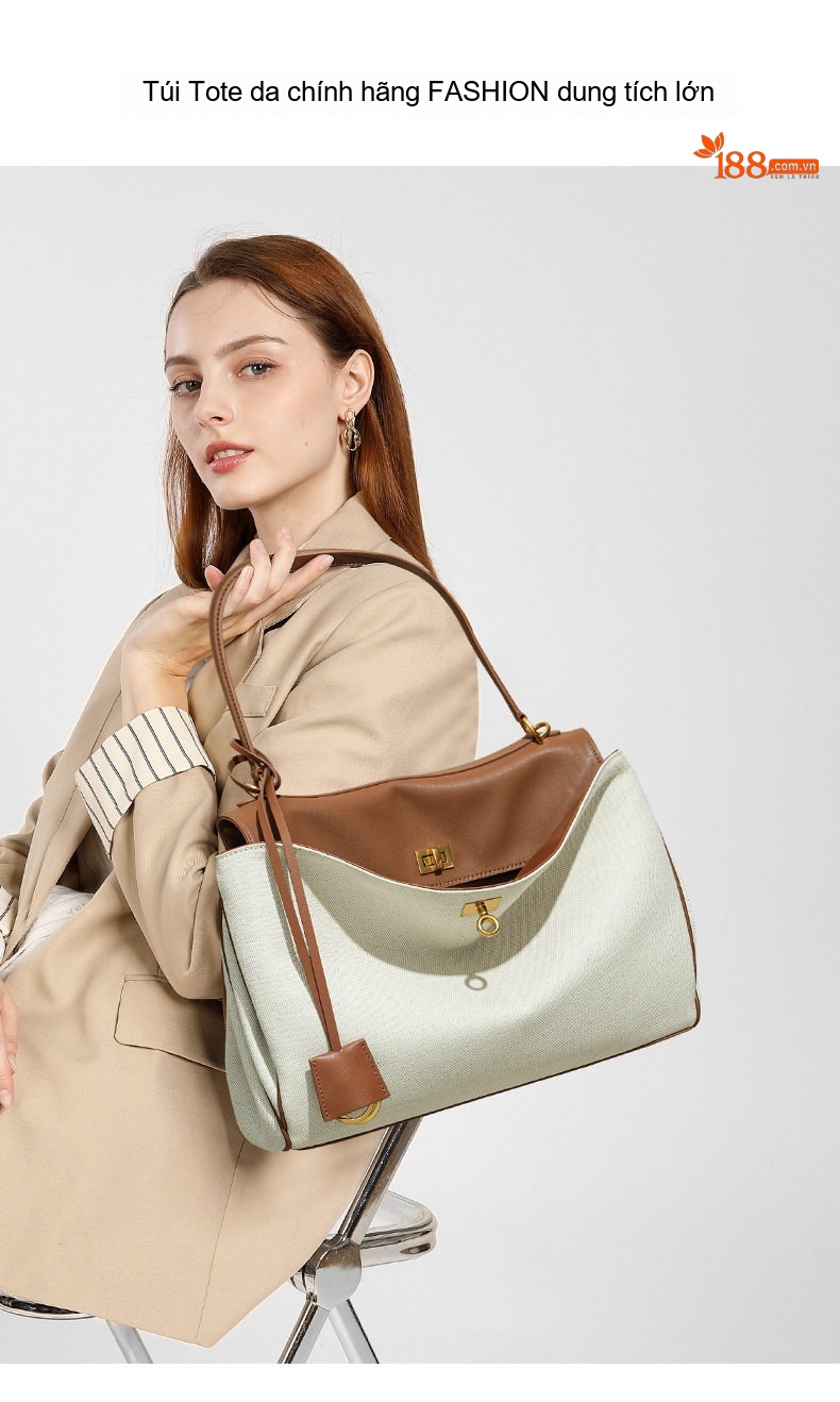 Túi Tote Nữ Vải Canvas Da Bò Đeo Vai, Túi Đeo Chéo Nữ Lớn Cao Cấp Màu Trắng, Nâu, Đen chi tiết 1