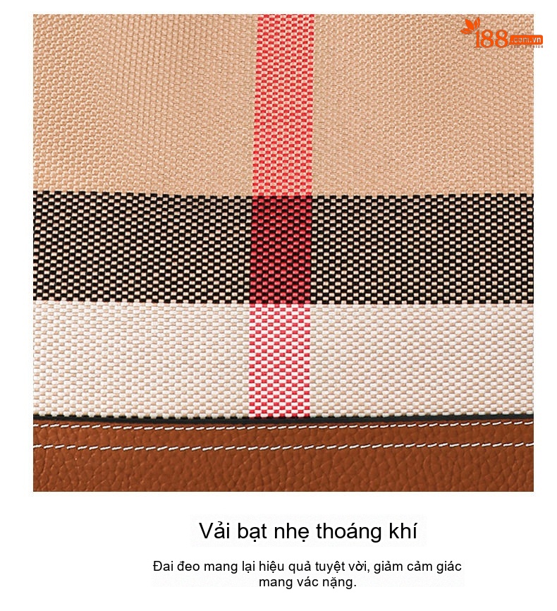 Túi Tote Nữ Vải Canvas Da Bò Nguyên Lớp Họa Tiết Kẻ Ô Lớn Thời Trang chi tiết 18