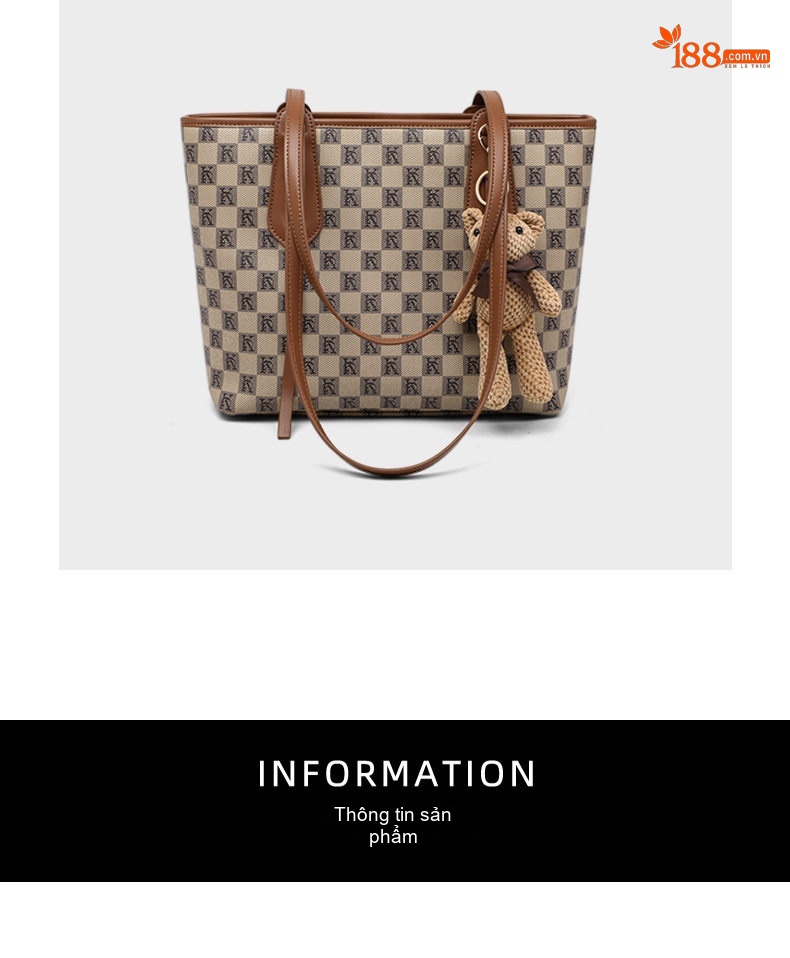 Túi Tote Nữ Vải Canvas Đeo Vai Cỡ Lớn Phong Cách Cổ Điển Màu Nâu, Kem chi tiết 2