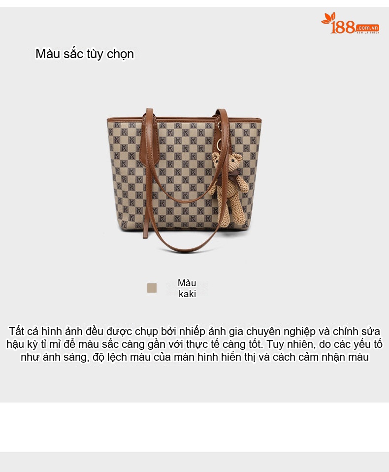 Túi Tote Nữ Vải Canvas Đeo Vai Cỡ Lớn Phong Cách Cổ Điển Màu Nâu, Kem chi tiết 5