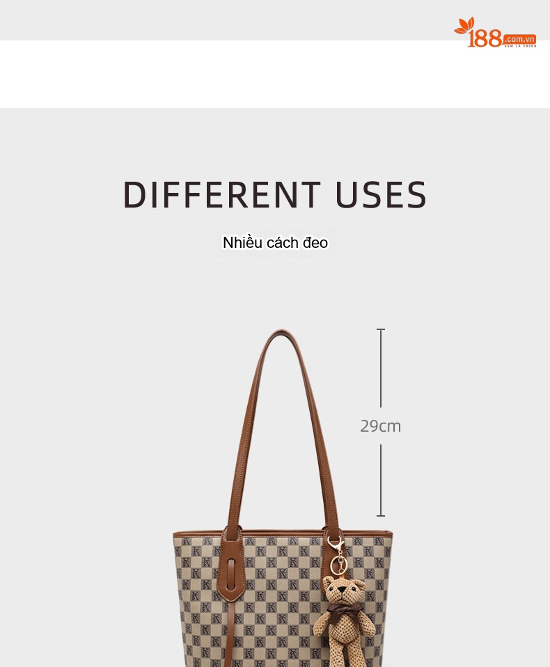 Túi Tote Nữ Vải Canvas Đeo Vai Cỡ Lớn Phong Cách Cổ Điển Màu Nâu, Kem chi tiết 8