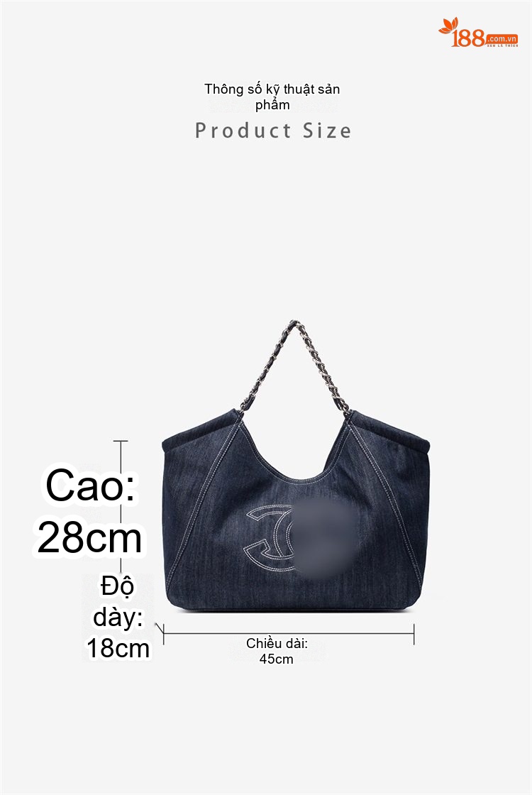 Túi Tote Nữ Vải Canvas Đeo Vai Thiết Kế Độc Đáo Màu Xanh Dương, Xám chi tiết 9