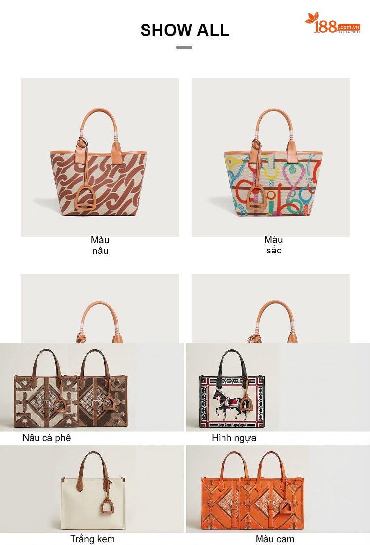 Túi Tote Nữ Vải Canvas In Họa Tiết Phong Cách Thu Đông Màu Be, Nâu, Đỏ, Xanh... chi tiết 3