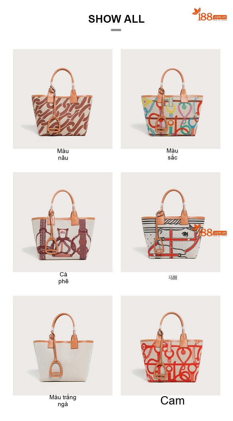 Túi Tote Nữ Vải Canvas In Họa Tiết Thời Trang Đeo Vai Phong Cách Vintage chi tiết 3