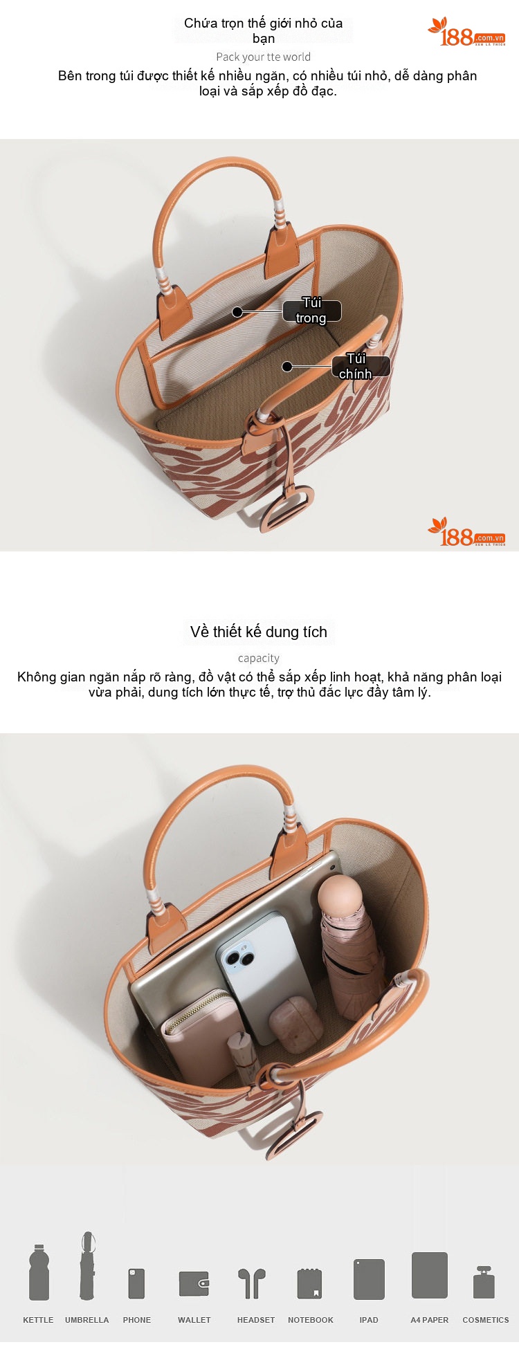 Túi Tote Nữ Vải Canvas In Họa Tiết Thời Trang Đeo Vai Phong Cách Vintage chi tiết 6