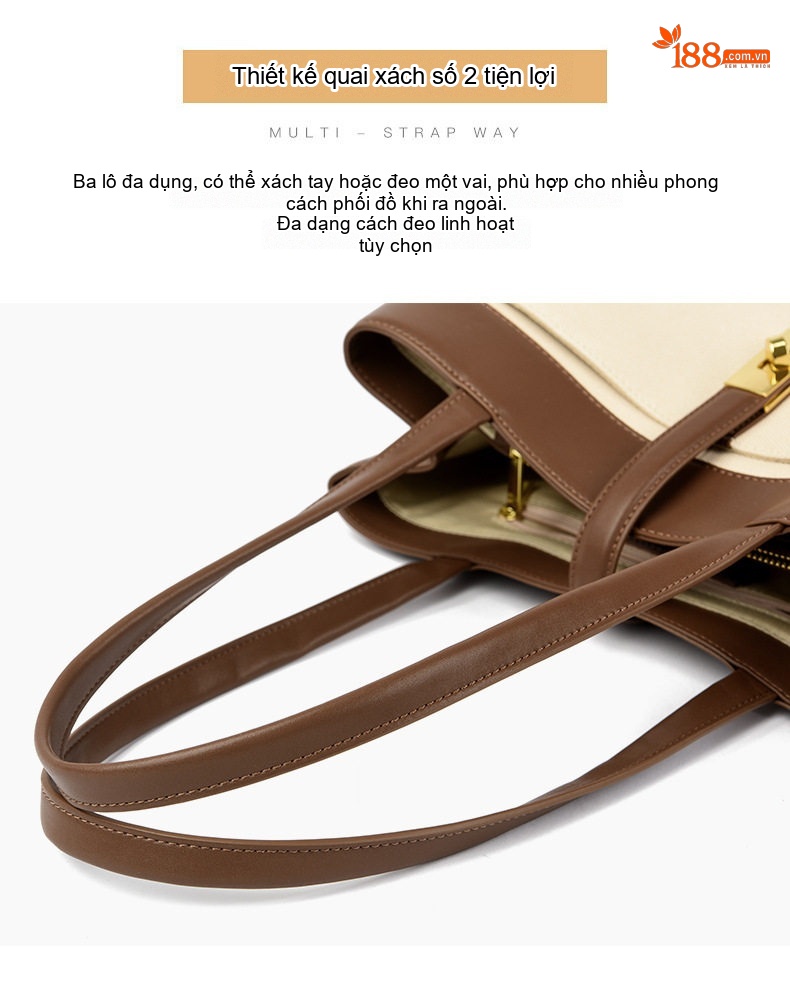 Túi Tote Nữ Vải Canvas Lớn Đựng Tài Liệu Đi Làm Họa Tiết Màu Kem, Nâu, Đen chi tiết 6