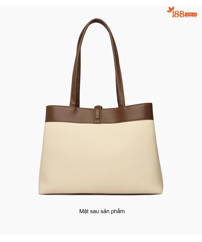 Túi Tote Nữ Vải Canvas Lớn Đựng Tài Liệu Đi Làm Họa Tiết Màu Kem, Nâu, Đen chi tiết 17