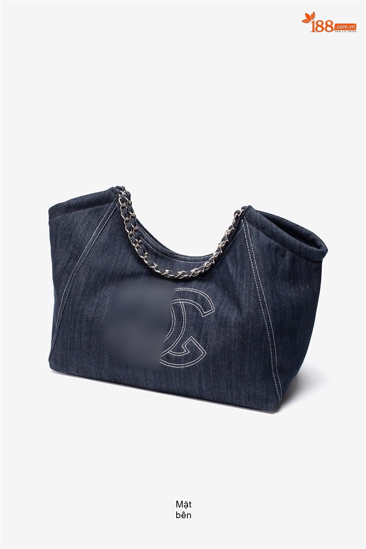 Túi Tote Nữ Vải Canvas Lớn Thiết Kế Độc Đáo Quai Xích Màu Xanh Navy, Xanh Da Trời chi tiết 24