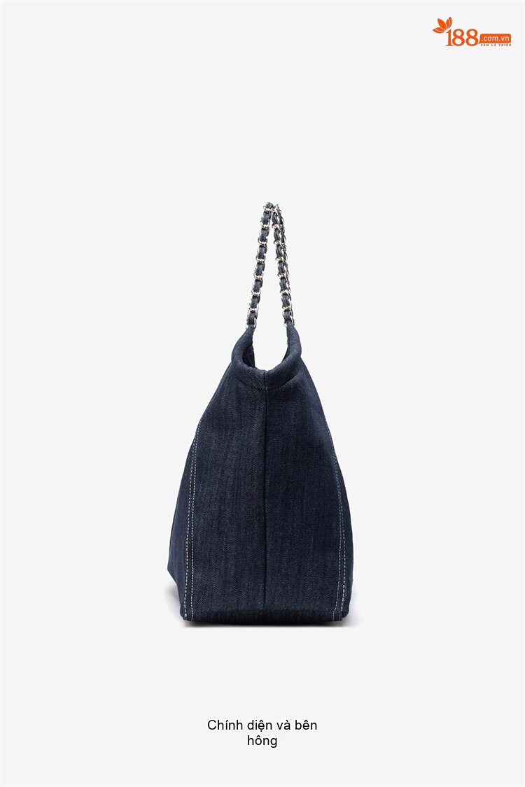 Túi Tote Nữ Vải Canvas Lớn Thiết Kế Độc Đáo Quai Xích Màu Xanh Navy, Xanh Da Trời chi tiết 25