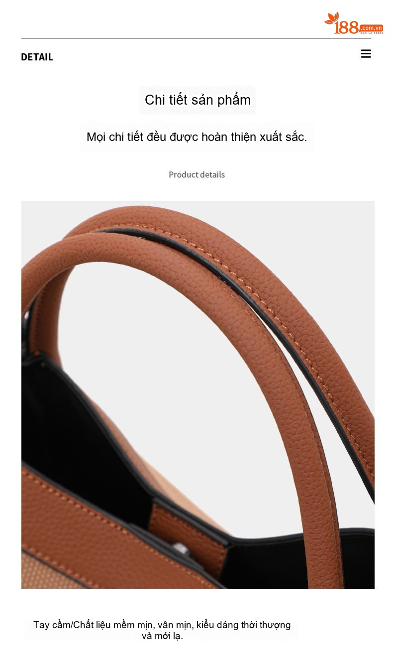 Túi Tote Nữ Vải Canvas Phối Da Bò Họa Tiết Kẻ Ô Vuông Cao Cấp Màu Nâu chi tiết 14