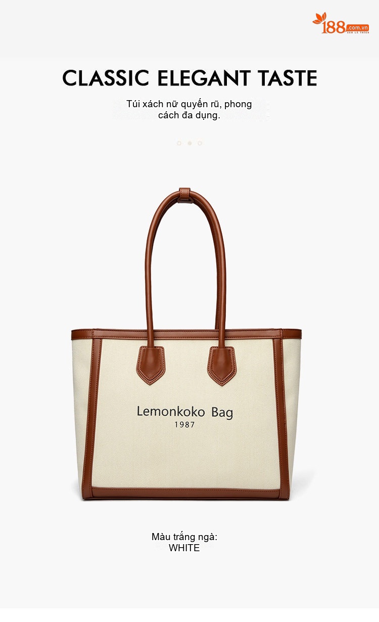 Túi Tote Nữ Vải Canvas Phối Da Đựng Laptop Khổ Lớn Phong Cách Hàn Quốc Màu Trắng Kem, Nâu chi tiết 20