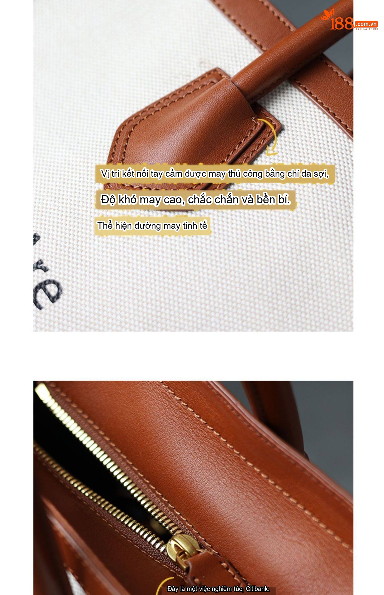 Túi Tote Nữ Vải Canvas Phối Da Đựng Laptop Khổ Lớn Phong Cách Hàn Quốc Màu Trắng Kem, Nâu chi tiết 7