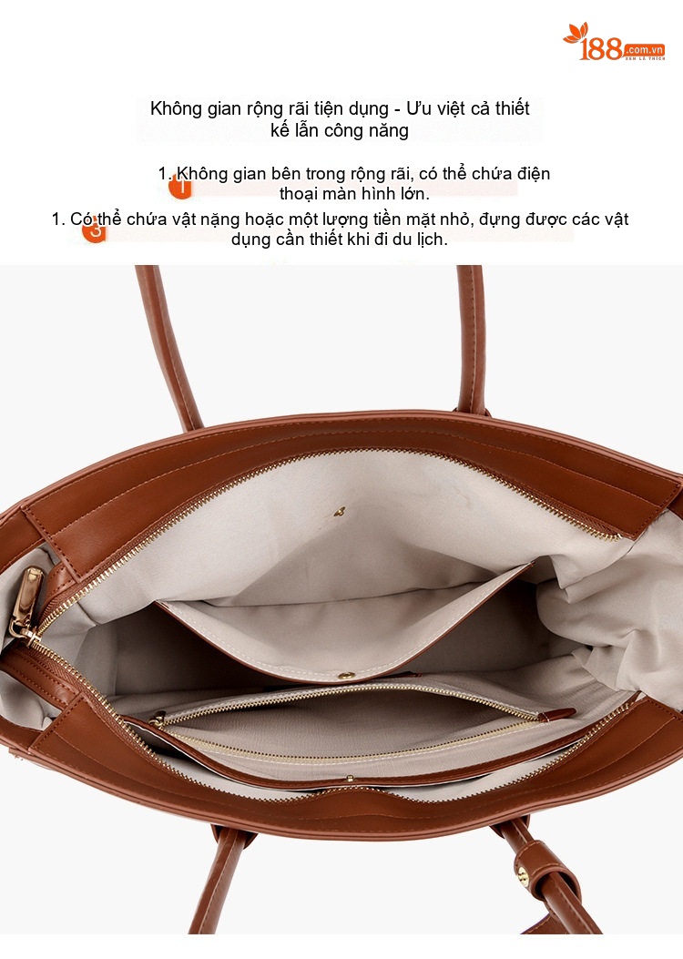 Túi Tote Nữ Vải Canvas Phối Da Đựng Laptop Khổ Lớn Phong Cách Hàn Quốc Màu Trắng Kem, Nâu chi tiết 9