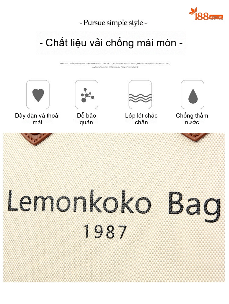 Túi Tote Nữ Vải Canvas Phối Da Đựng Laptop Khổ Lớn Phong Cách Hàn Quốc Màu Trắng Kem, Nâu chi tiết 11
