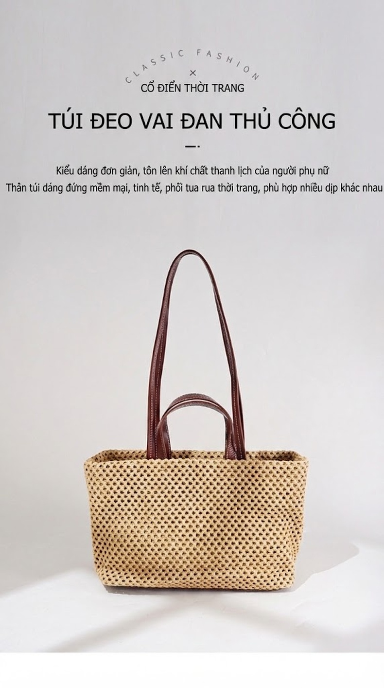 Túi Tote Nữ Vải Canvas Sọc Kẻ Lớn Đeo Vai Đi Biển Du Lịch Màu Be chi tiết 1