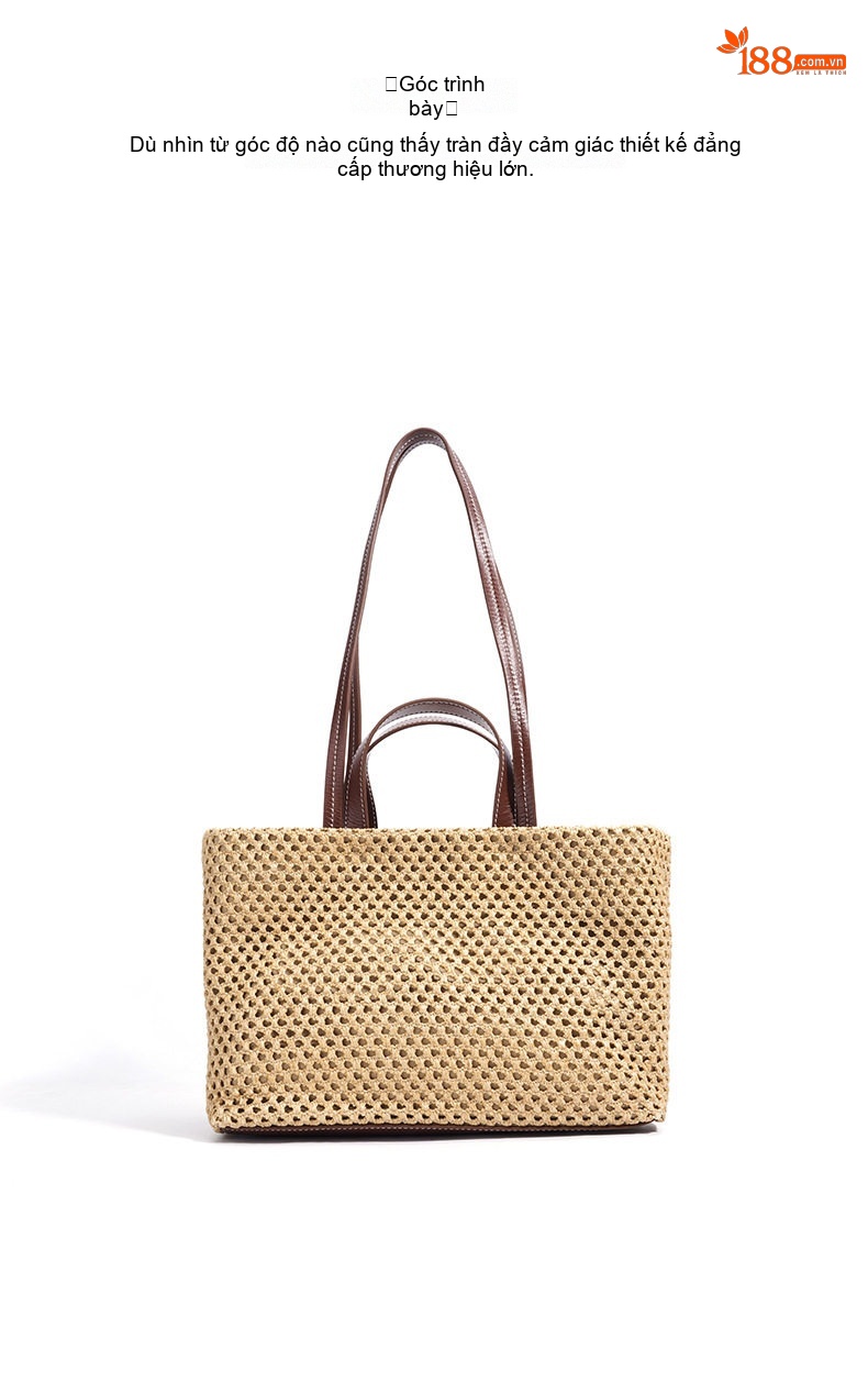 Túi Tote Nữ Vải Canvas Sọc Kẻ Lớn Đeo Vai Đi Biển Du Lịch Màu Be chi tiết 9
