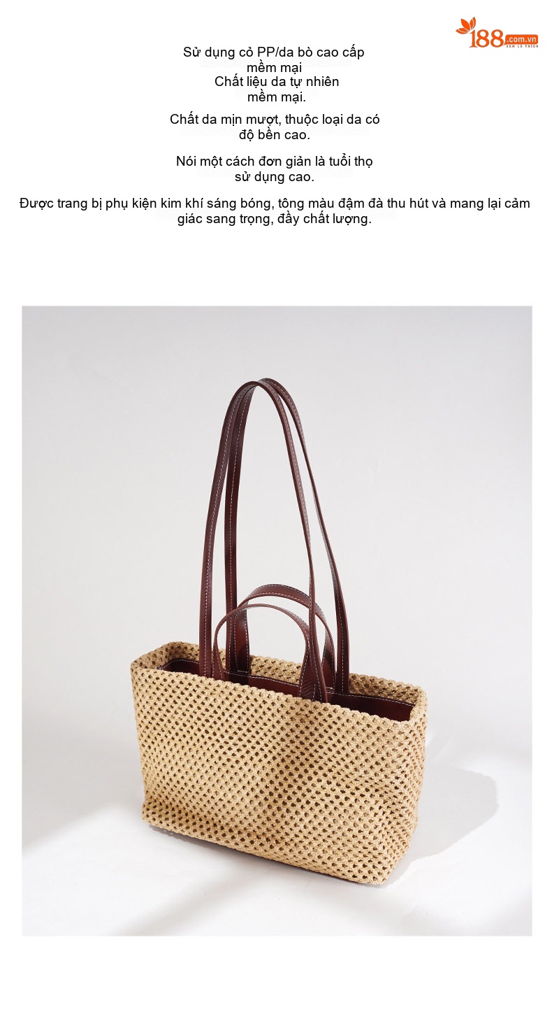 Túi Tote Nữ Vải Canvas Sọc Kẻ Lớn Đeo Vai Đi Biển Du Lịch Màu Be chi tiết 2