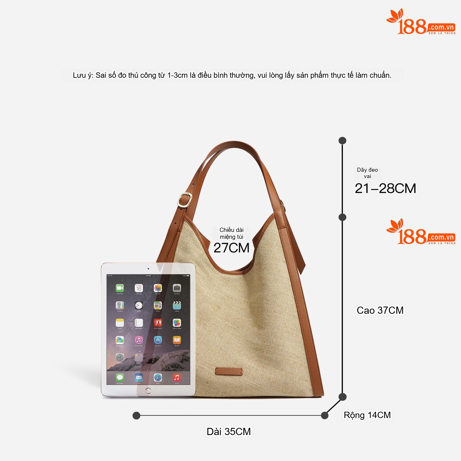 Túi Tote Nữ Vải Cotton Lanh Đeo Vai Phong Cách Tối Giản Màu Be, Xanh