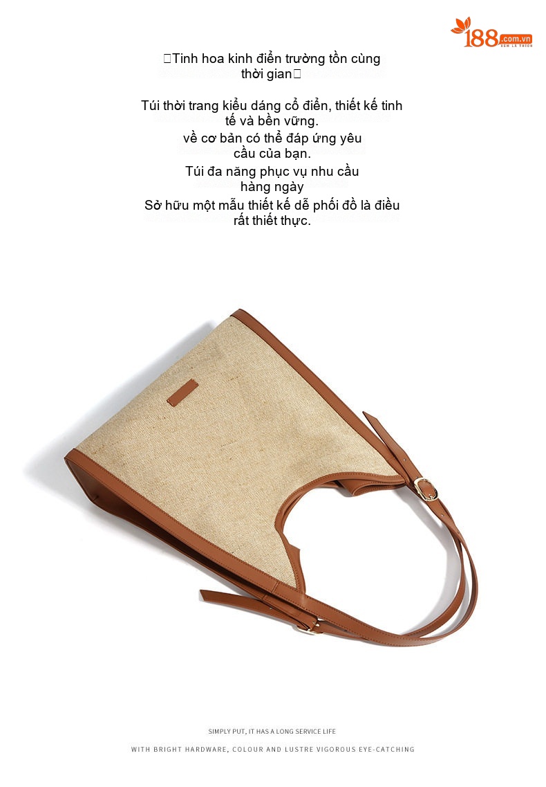 Túi Tote Nữ Vải Cotton Lanh Đeo Vai Phong Cách Tối Giản Màu Be, Xanh chi tiết 6