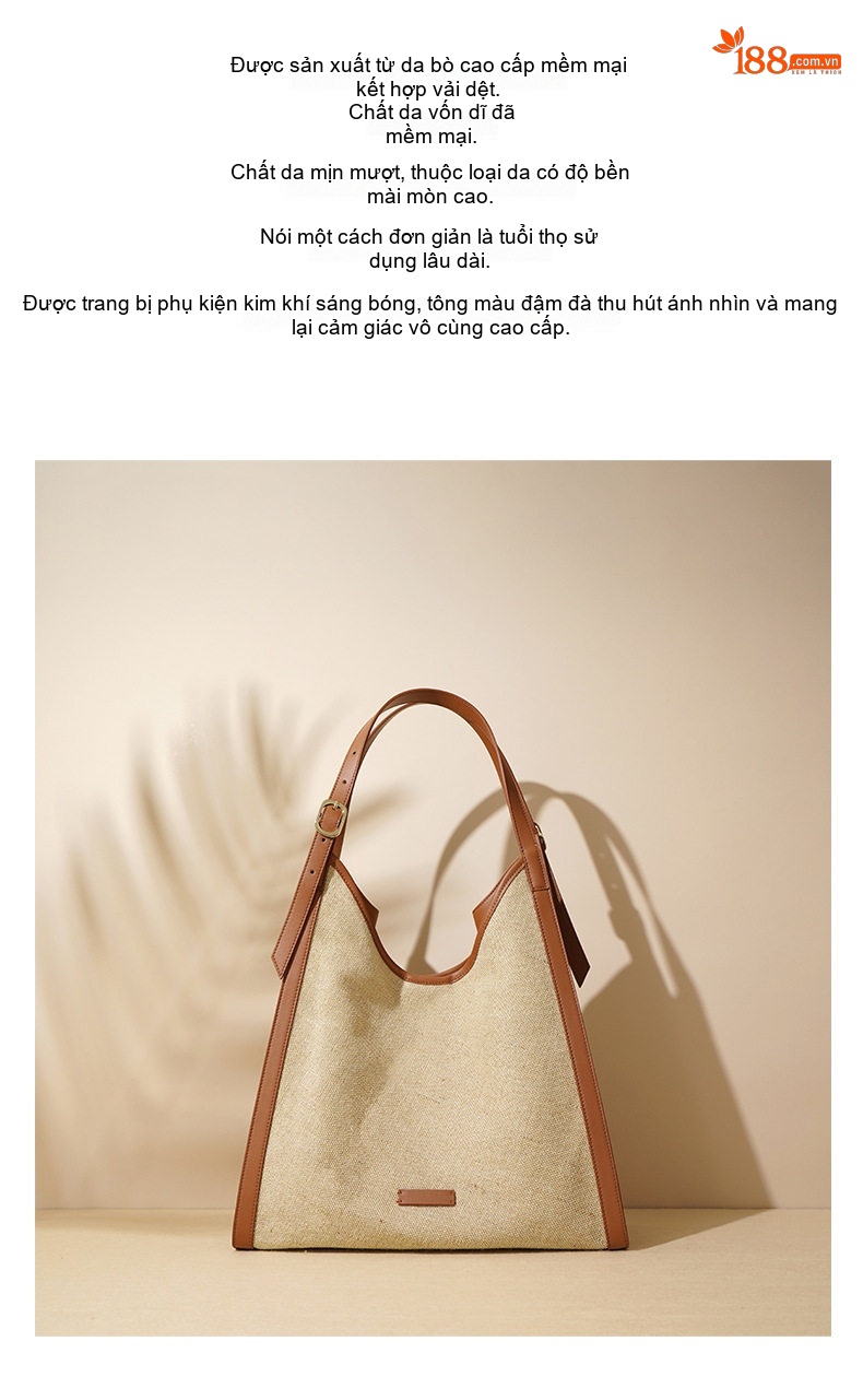 Túi Tote Nữ Vải Cotton Lớn Đựng Vừa A4 Phong Cách Tối Giản Màu Kem, Xanh Olive chi tiết 3