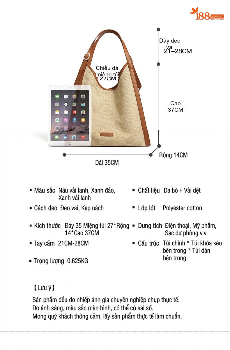 Túi Tote Nữ Vải Cotton Lớn Đựng Vừa A4 Phong Cách Tối Giản Màu Kem, Xanh Olive chi tiết 8