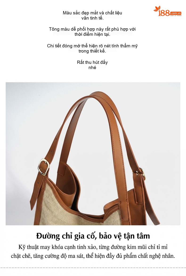 Túi Tote Nữ Vải Cotton Lớn Đựng Vừa A4 Phong Cách Tối Giản Màu Kem, Xanh Olive chi tiết 11