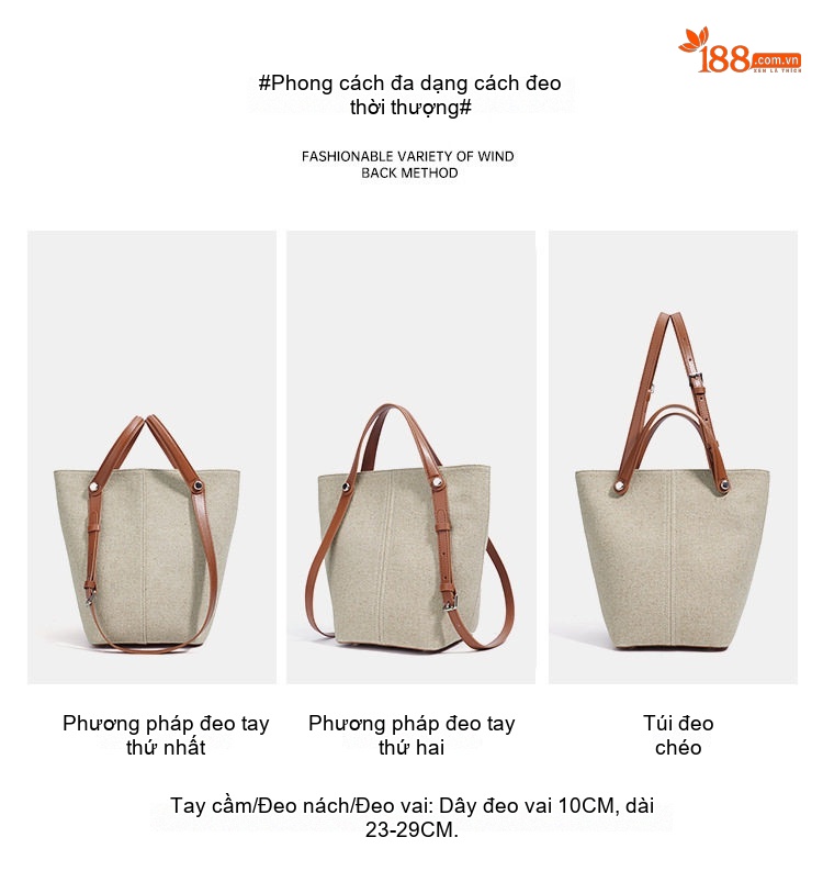 Túi Tote Nữ Vải Dệt Vintage Dung Tích Lớn Đeo Vai Phong Cách Hàn Quốc Màu Be, Nâu chi tiết 17