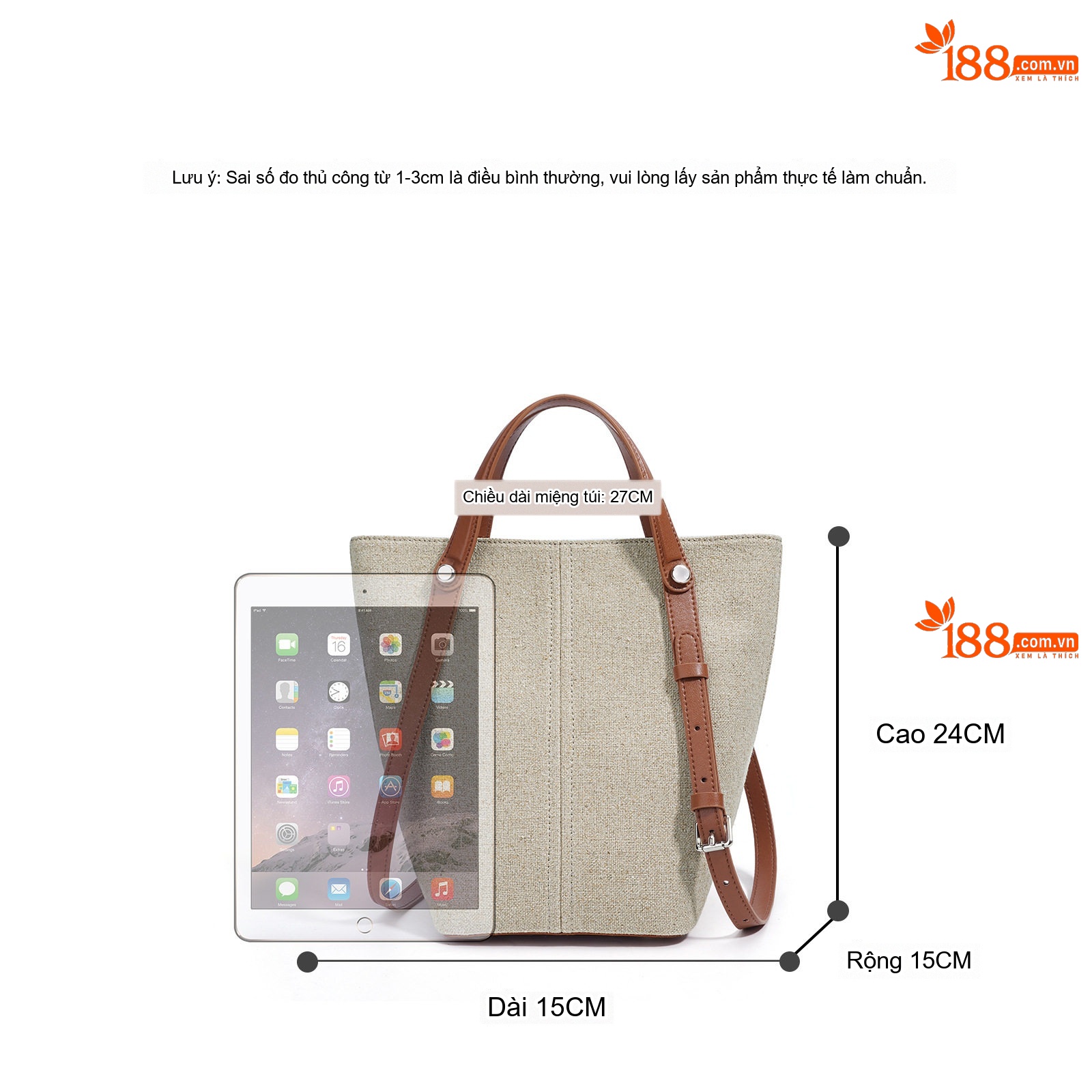 Túi Tote Nữ Vải Dệt Vintage Dung Tích Lớn Đeo Vai Phong Cách Hàn Quốc Màu Be, Nâu