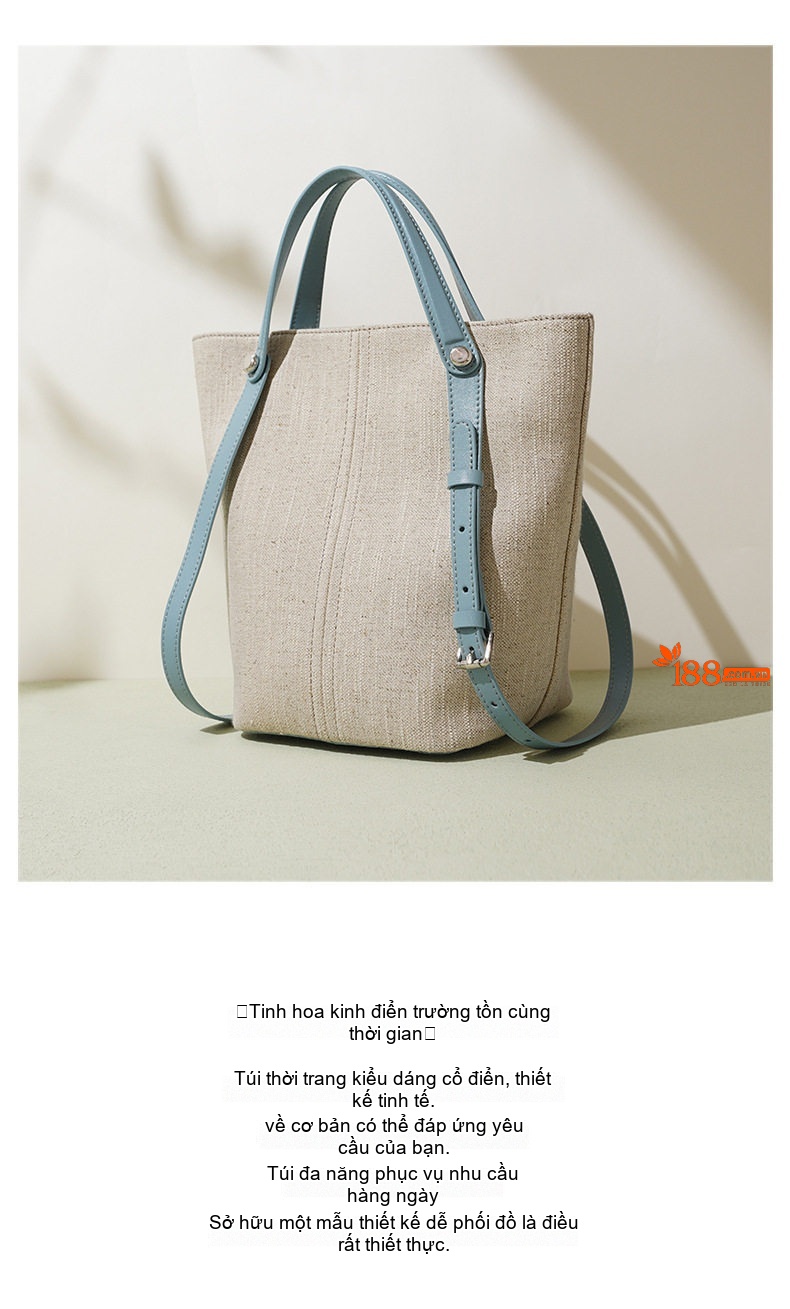 Túi Tote Nữ Vải Dệt Vintage Dung Tích Lớn Đeo Vai Phong Cách Hàn Quốc Màu Be, Nâu chi tiết 5