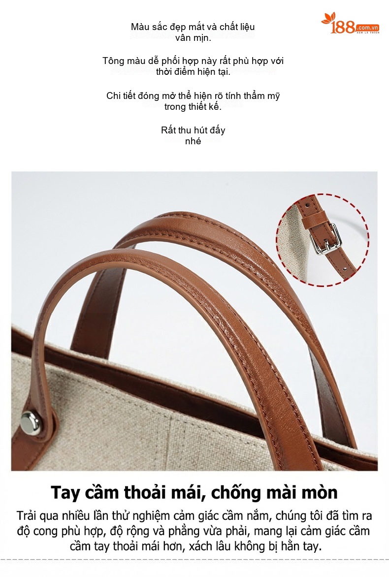 Túi Tote Nữ Vải Dệt Vintage Dung Tích Lớn Đeo Vai Phong Cách Hàn Quốc Màu Be, Nâu chi tiết 10