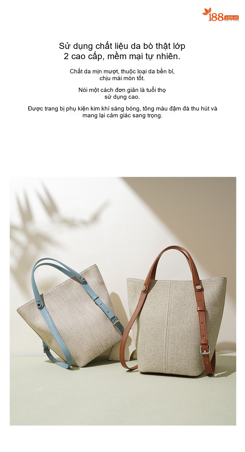Túi Tote Nữ Vải Dệt Vintage Dung Tích Lớn Đeo Vai Phong Cách Hàn Quốc Màu Be, Nâu chi tiết 2