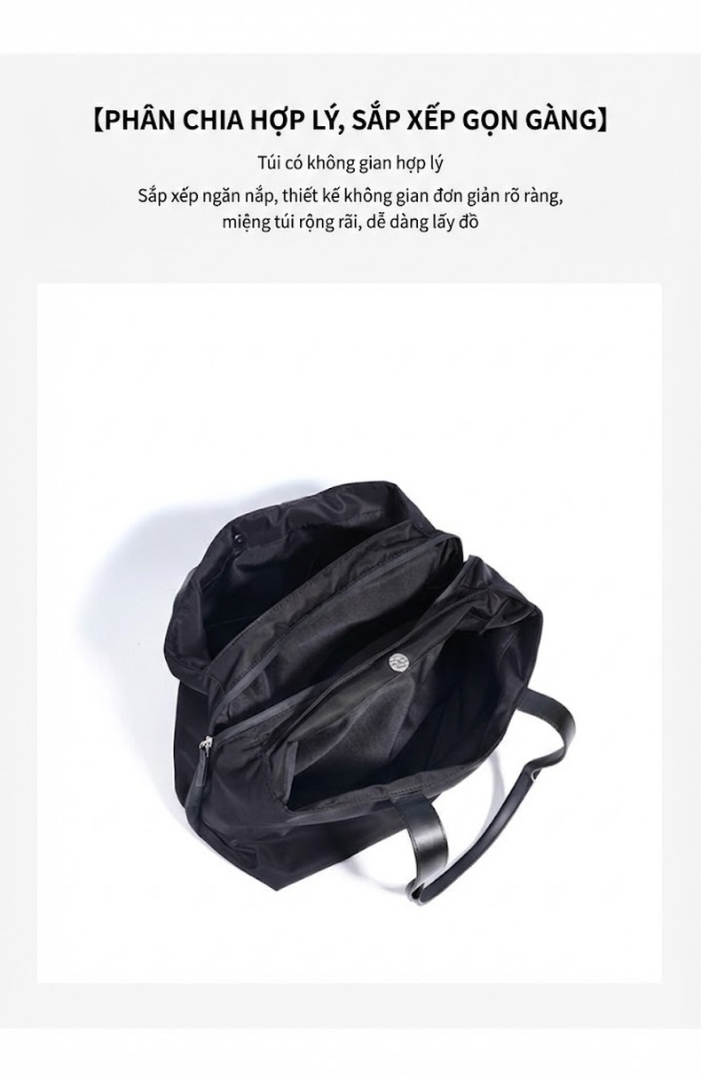 Túi Tote Nữ Vải Oxford Đeo Vai Đựng Đồ Dung Tích Lớn Màu Đen chi tiết 6