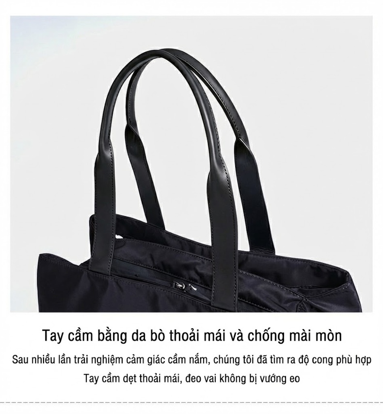 Túi Tote Nữ Vải Oxford Đeo Vai Đựng Đồ Dung Tích Lớn Màu Đen chi tiết 9