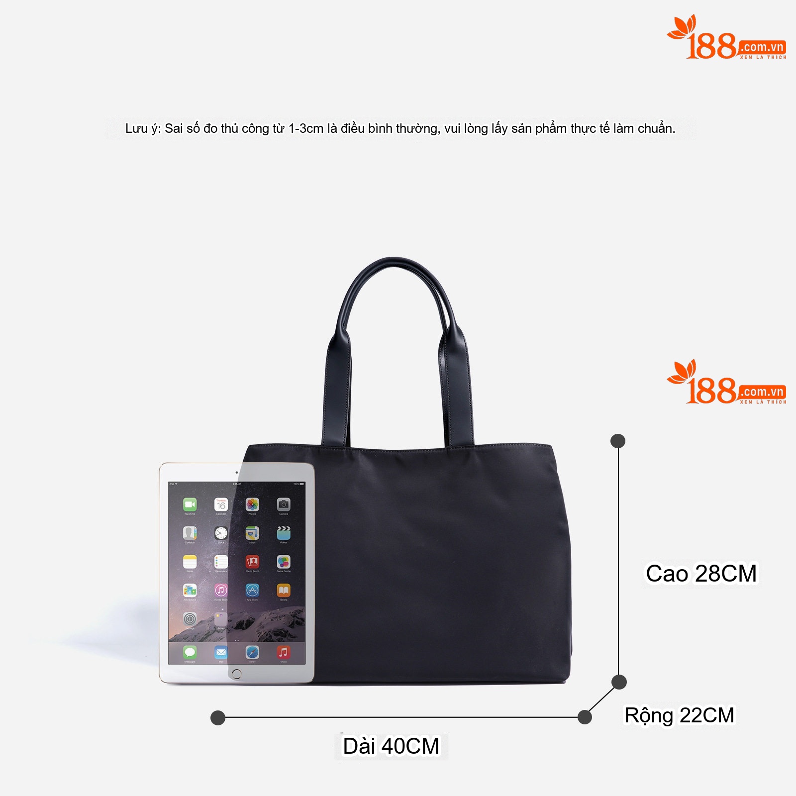 Túi Tote Nữ Vải Oxford Đeo Vai Đựng Đồ Dung Tích Lớn Màu Đen