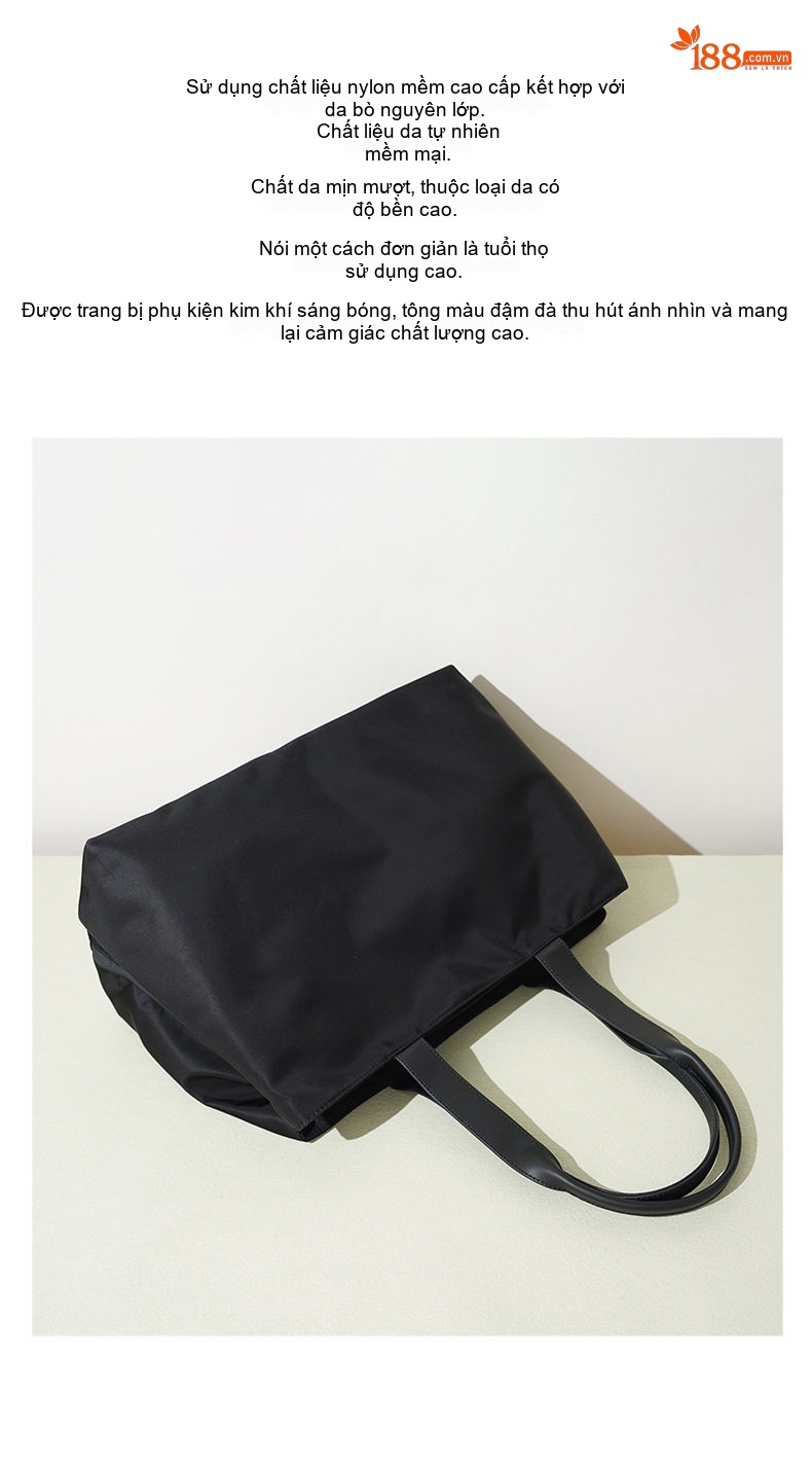 Túi Tote Nữ Vải Oxford Đeo Vai Đựng Đồ Dung Tích Lớn Màu Đen chi tiết 2