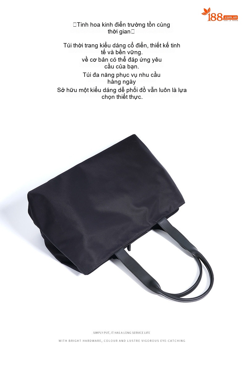 Túi Tote Nữ Vải Oxford Đeo Vai Đựng Đồ Dung Tích Lớn Màu Đen chi tiết 4