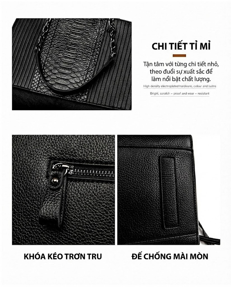 Túi Tote Nữ Vân Cá Sấu Da Bóng Thời Trang Công Sở, Túi Đeo Vai, Túi Xách Tay Lớn Màu Đen chi tiết 8