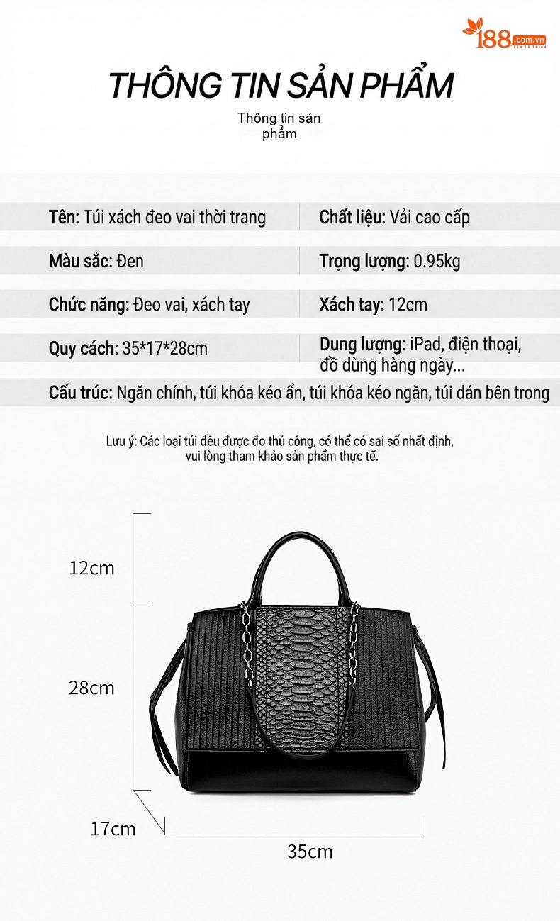 Túi Tote Nữ Vân Cá Sấu Da Bóng Thời Trang Công Sở, Túi Đeo Vai, Túi Xách Tay Lớn Màu Đen chi tiết 3